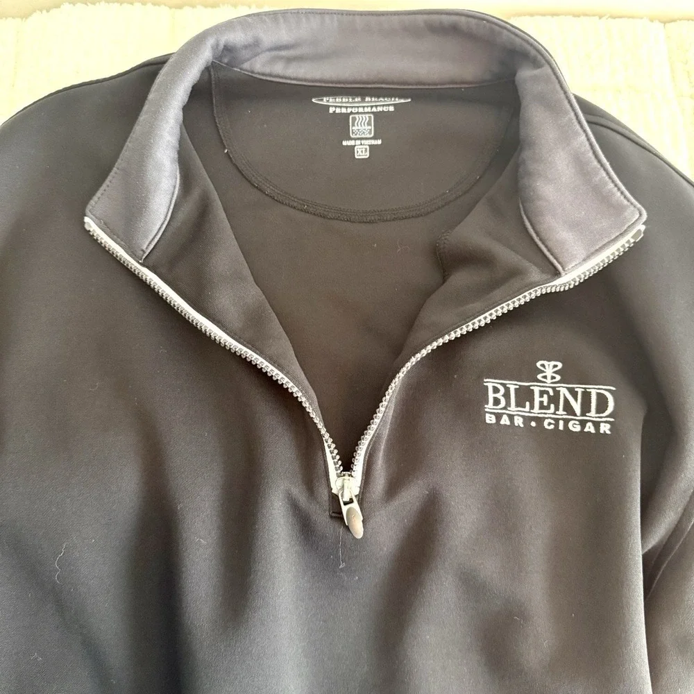 Pebble Beach Performance Mens XL Quarter Zip Pullover Black Blend Bar Cigar Logo